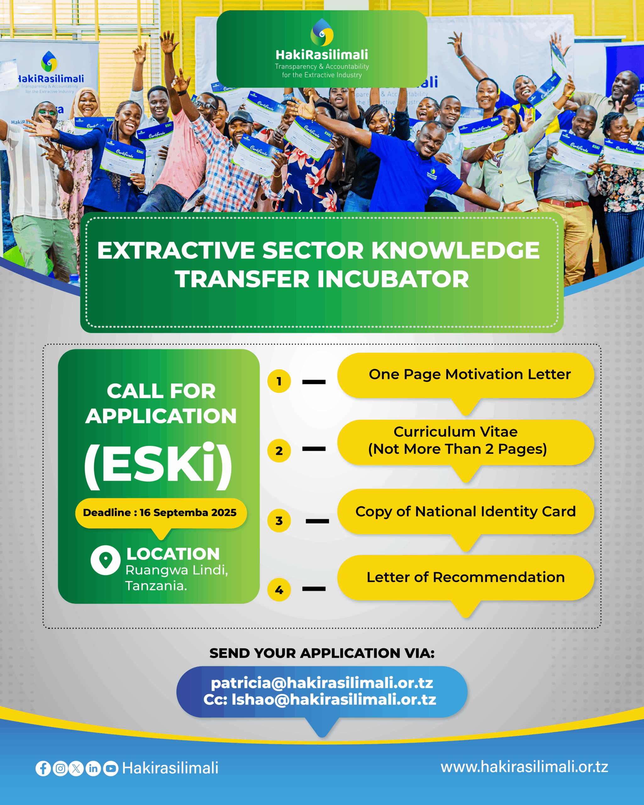 Call for Application-Extractive Sector Knowledge Transfer Incubator (ESKi)
